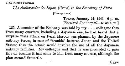 駐日大使グルーの国務省あての公電報