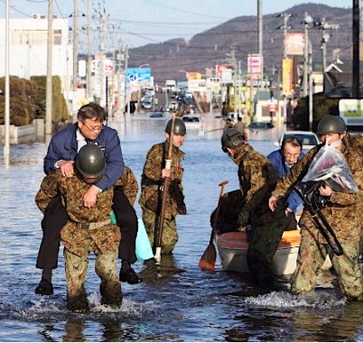 冠水した道路で